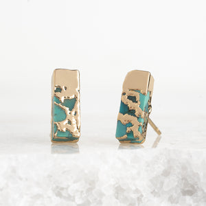 A pair of turquoise and 14k gold plated earring studs, women's fair trade jewelry, beautiful and quality jewelry, jewelry presents, golds, jewelry stores