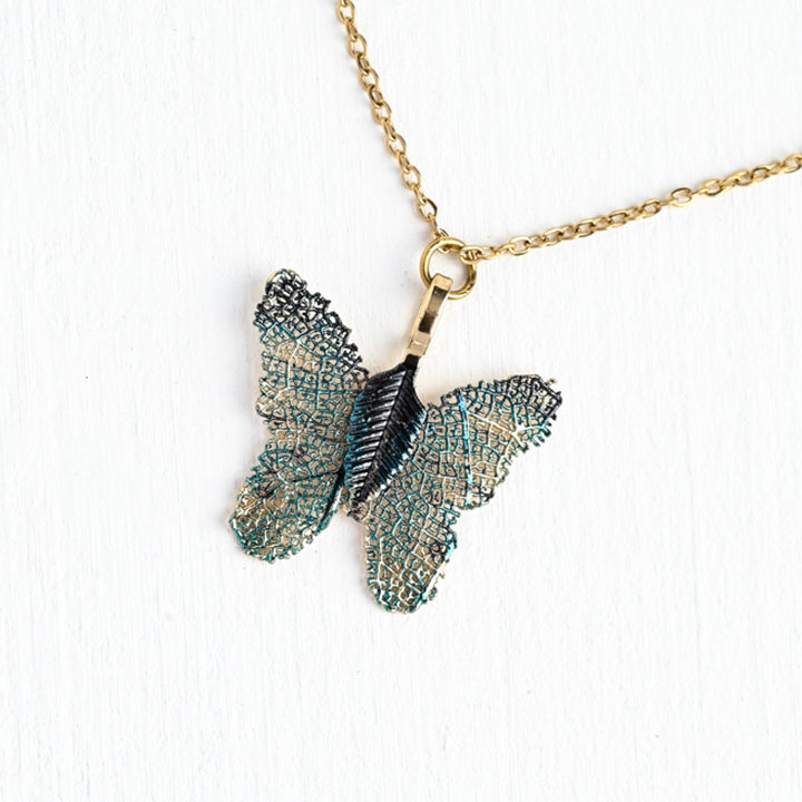 Butterfly Gold Pendant Leaf Necklace