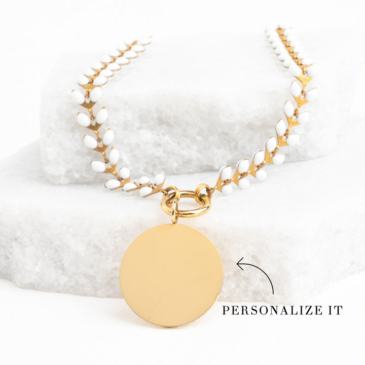 Engravable Round Pendant on Seeds of Hope Chain in Ivory